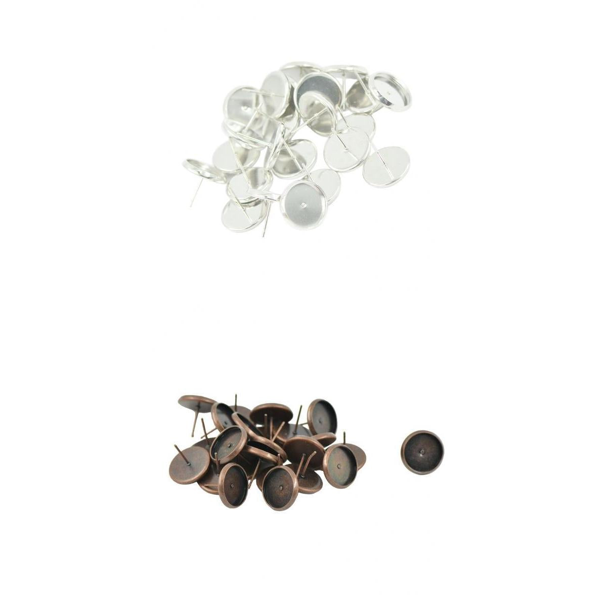 48Pcs Round Earring Blank Bezel Setting For 12mm Finding Copper&Silver White