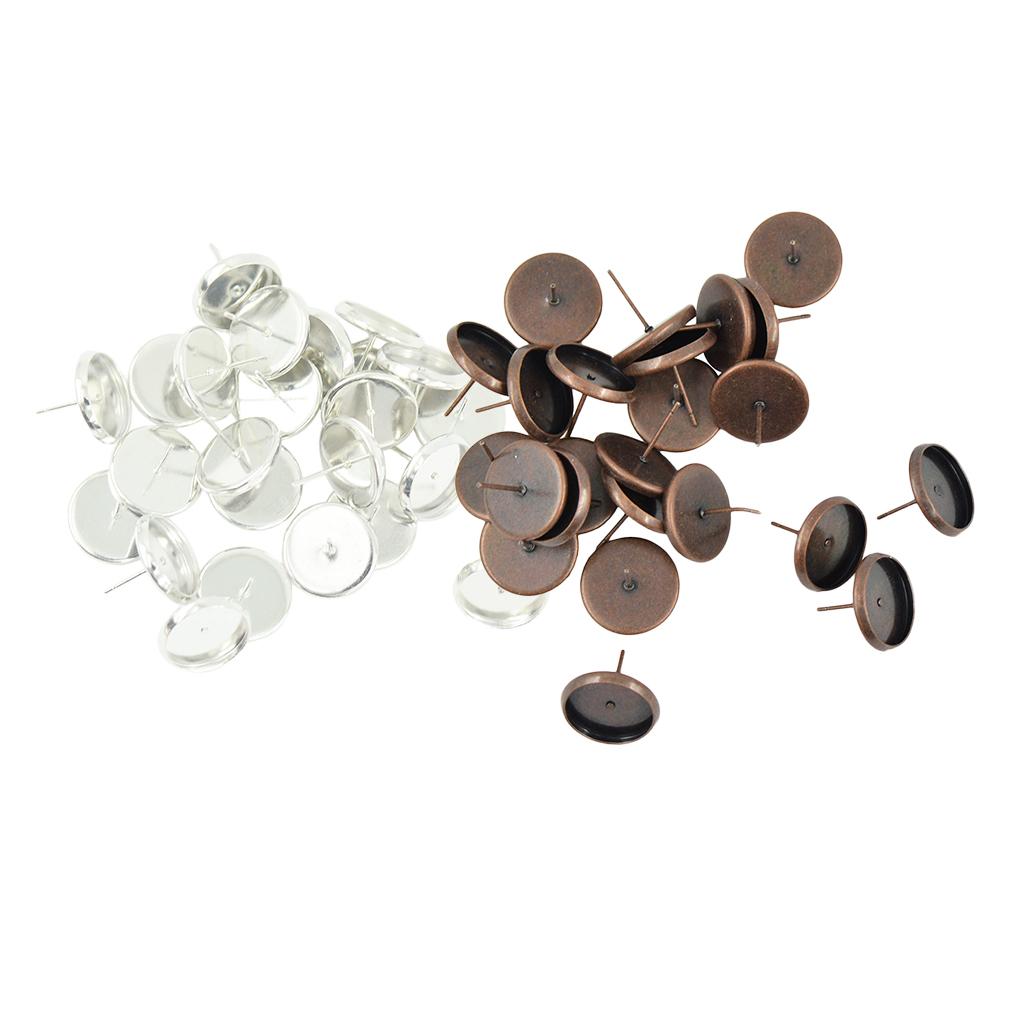 48Pcs Round Earring Blank Bezel Setting For 12mm Finding Copper&Silver White