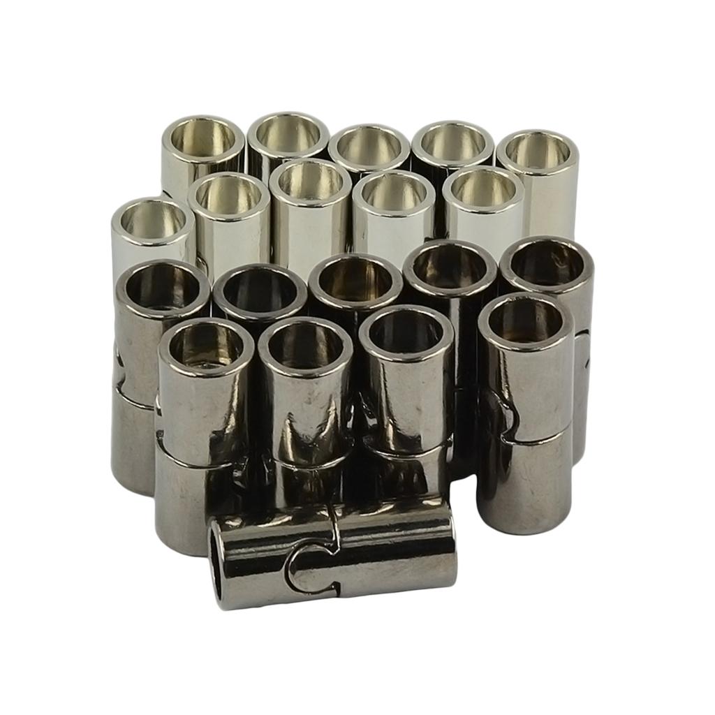 20Sets Jet Leather Glue In 7 mm Tube Barrel Magnetic Slide Clasp White&Black