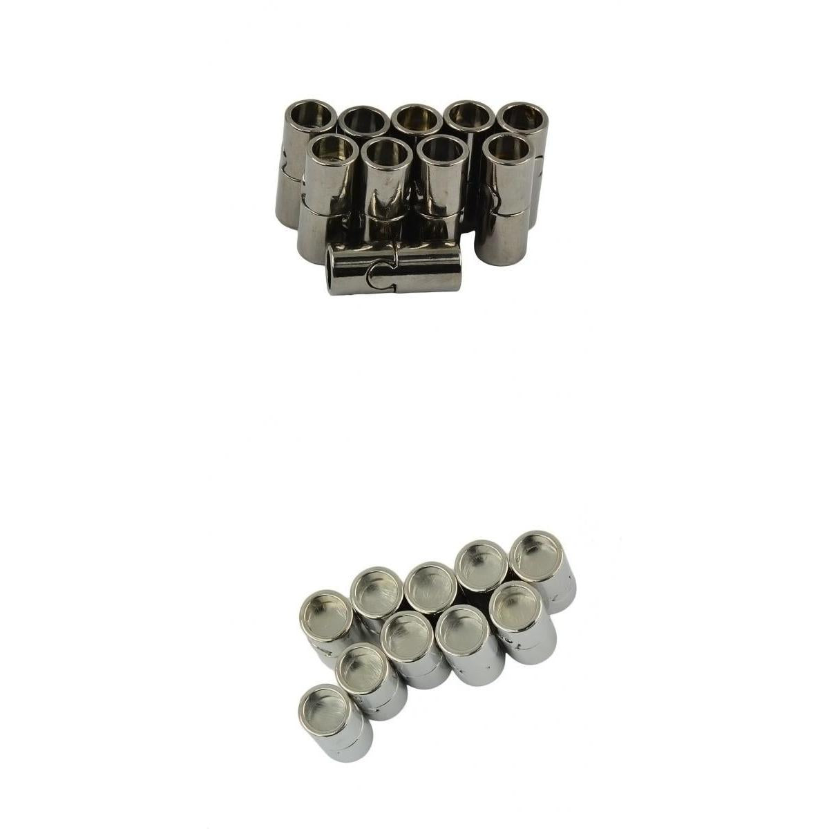 20Sets Jet Leather Glue In 7 mm Tube Barrel Magnetic Slide Clasp White&Black