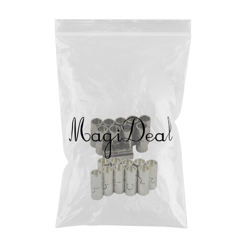 20Sets Jet Leather Glue In 7 mm Tube Barrel Magnetic Slide Clasp White&Black