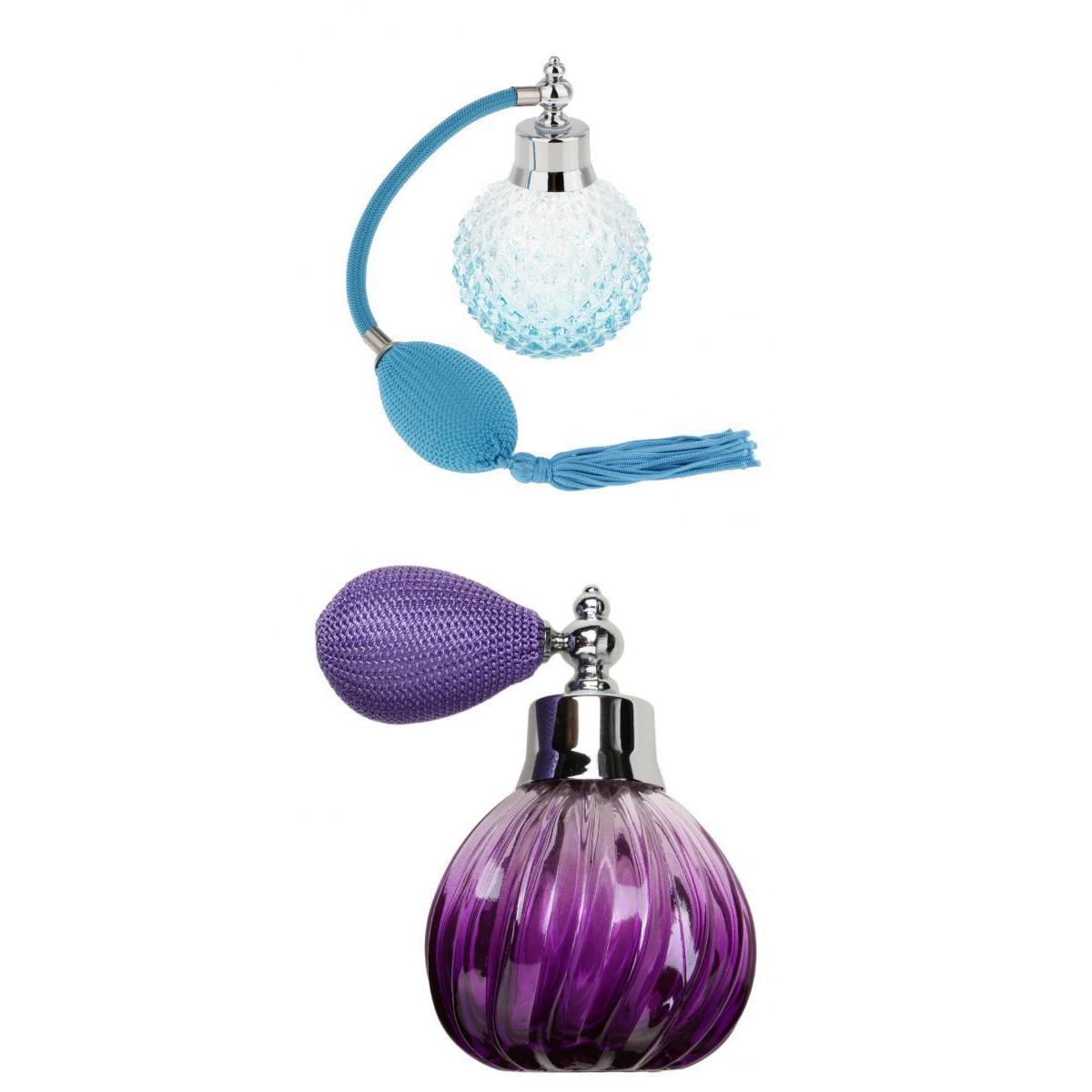 2pcs Vintage Glass Perfume Bottle Spray Atomizer Gift Blue & Purple 100ML