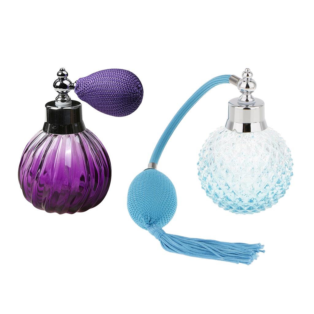 2pcs Vintage Glass Perfume Bottle Spray Atomizer Gift Blue & Purple 100ML
