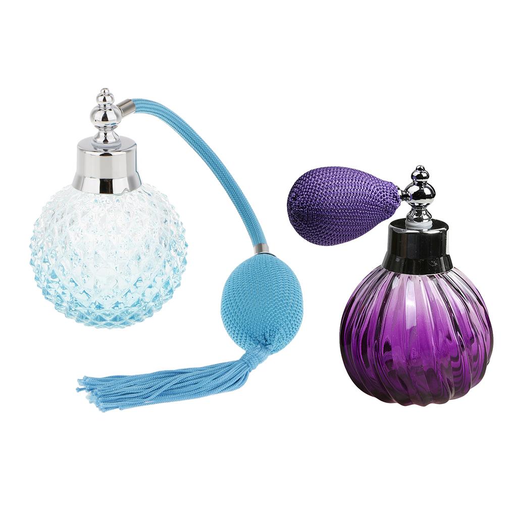 2pcs Vintage Glass Perfume Bottle Spray Atomizer Gift Blue & Purple 100ML