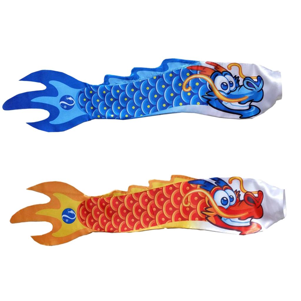 2x Chinese Dragon Flag Windsock Carp Streamer Garden Hanging Decor Red Blue