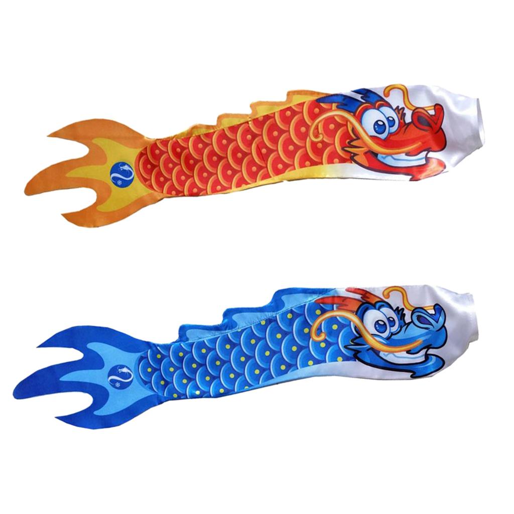 2x Chinese Dragon Flag Windsock Carp Streamer Garden Hanging Decor Red Blue