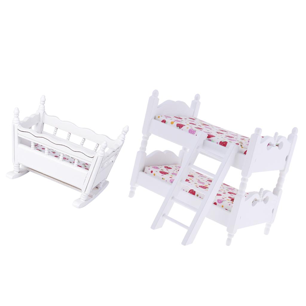 1/12 Dollhouse Miniature Furniture Children Bunk Bed Baby Cradle Bedroom