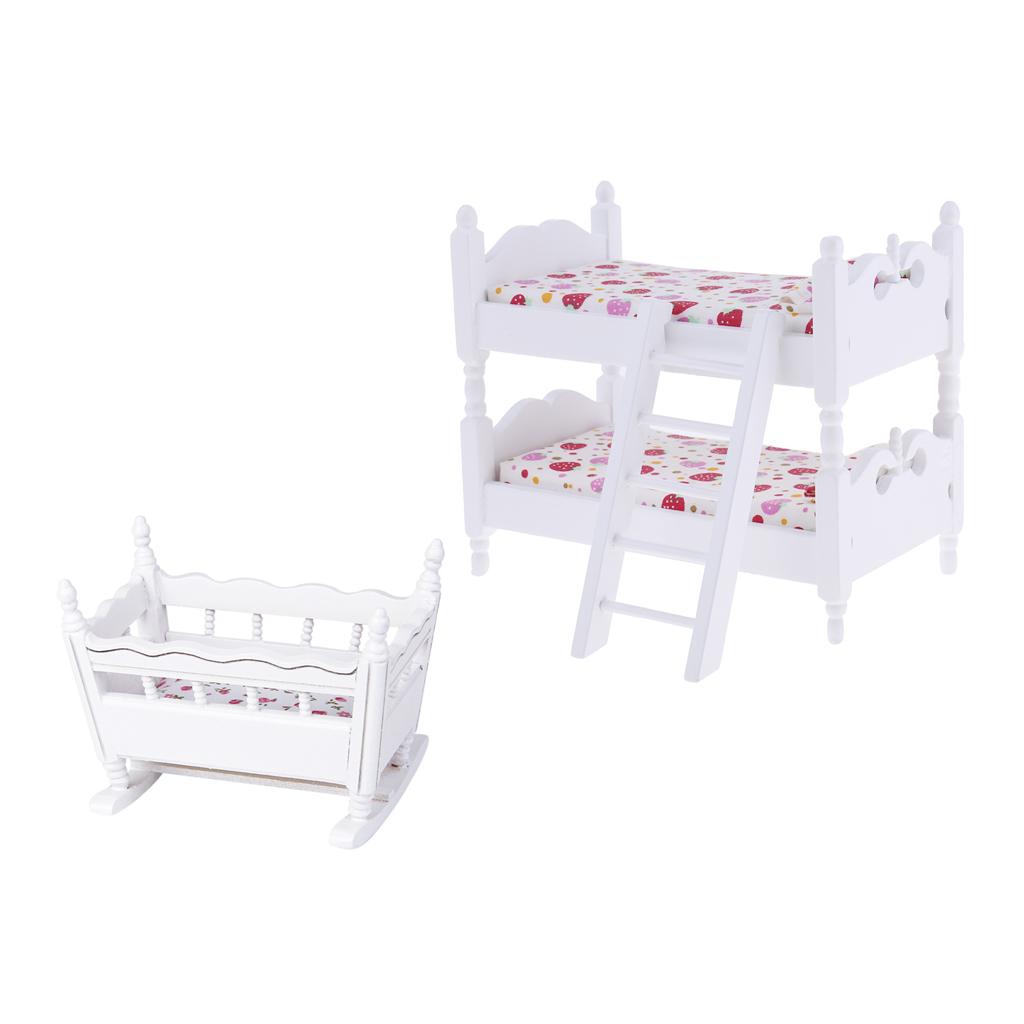 1/12 Dollhouse Miniature Furniture Children Bunk Bed Baby Cradle Bedroom