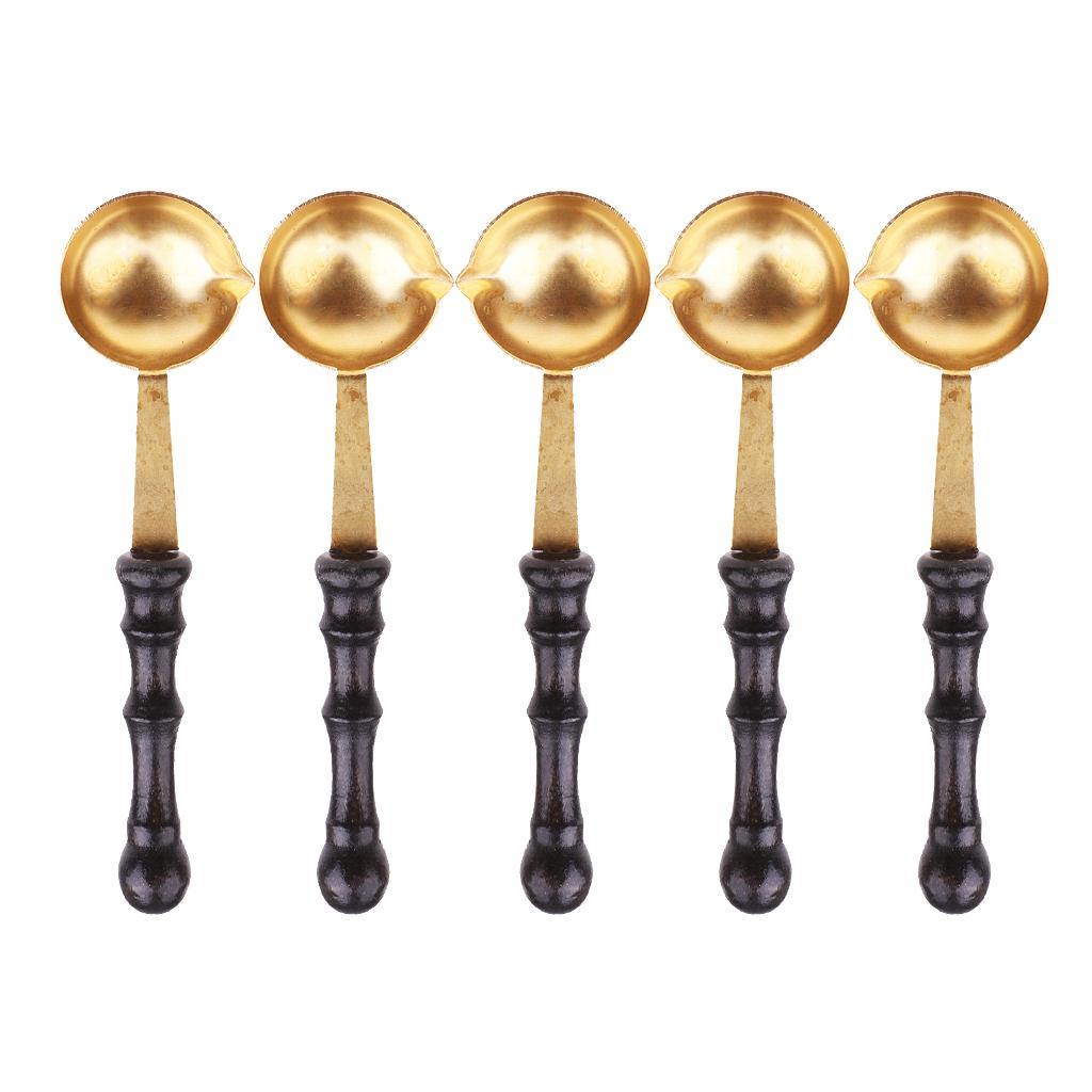 5Pcs Stamp Sealing Wax Spoon Retro Wood Handle Wax Heating Supply Tool Spoon