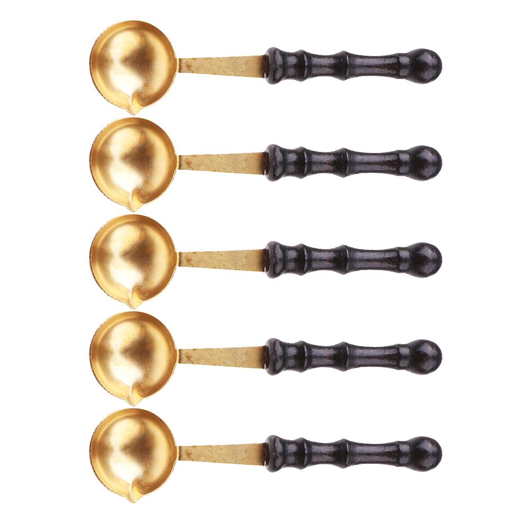 5Pcs Stamp Sealing Wax Spoon Retro Wood Handle Wax Heating Supply Tool Spoon