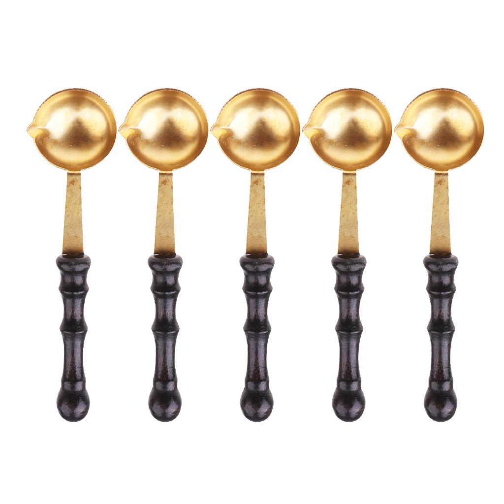5Pcs Stamp Sealing Wax Spoon Retro Wood Handle Wax Heating Supply Tool Spoon