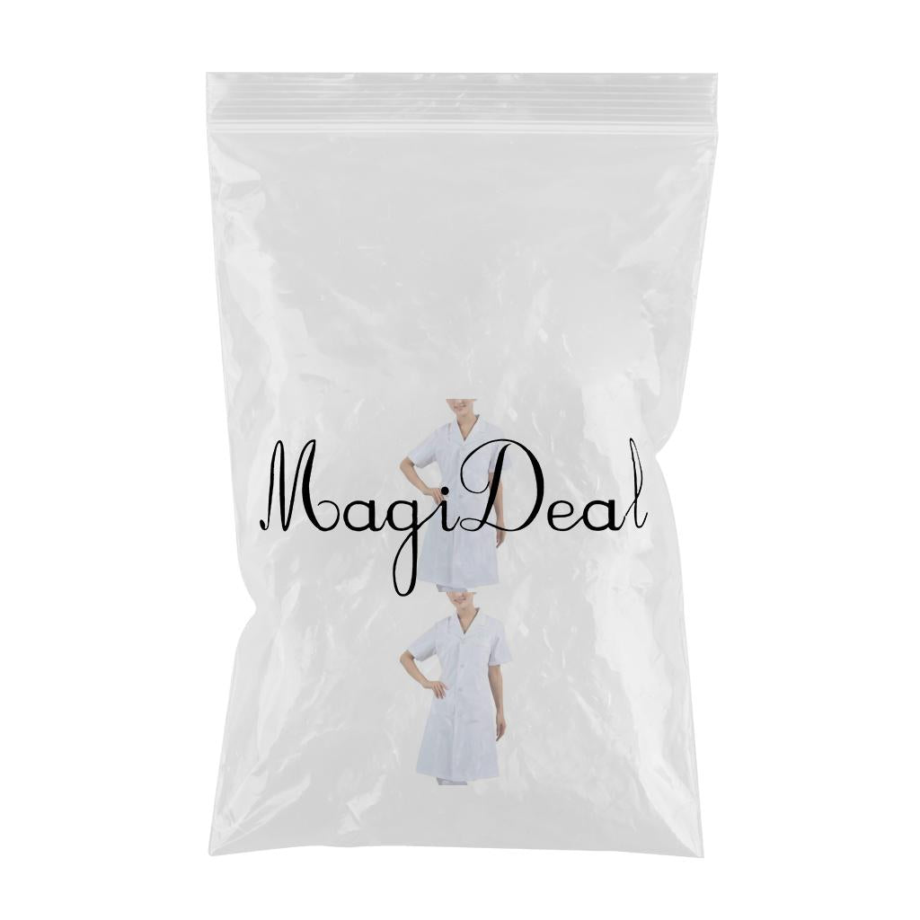 2Pcs Women's Short Sleeve White Scrubs Lab Coat Doctor Nurse Uniform
