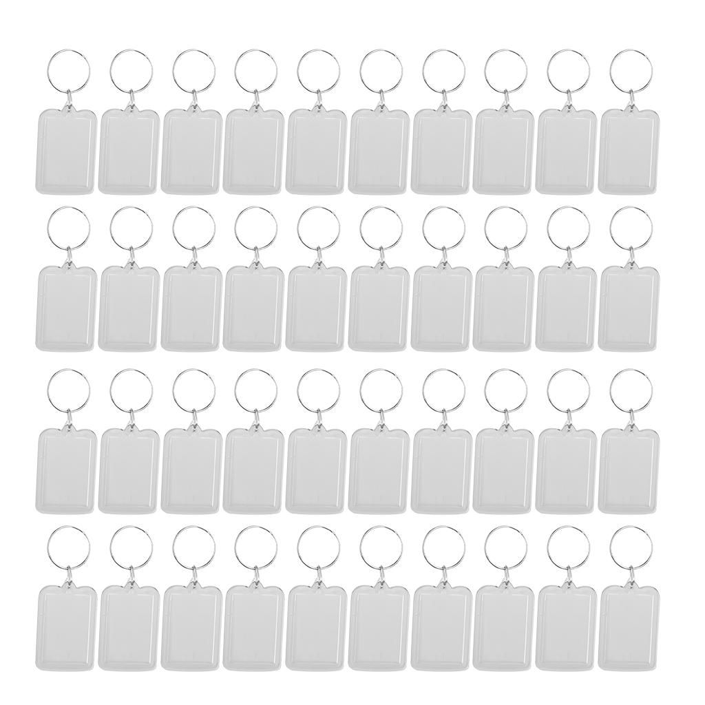 40pcs Rectangle Blank Insert Photo Picture Frame Split Ring Keychain 3.3x5cm
