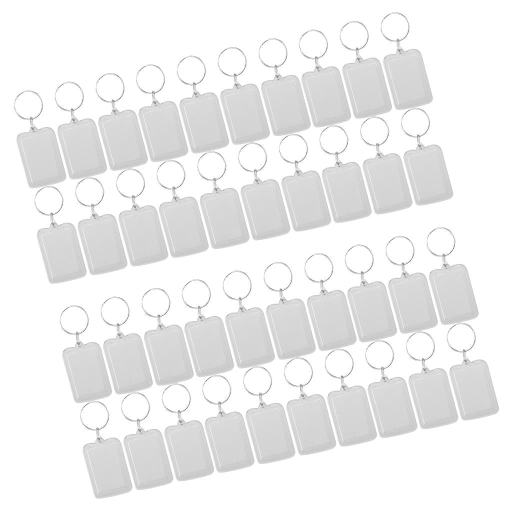 40pcs Rectangle Blank Insert Photo Picture Frame Split Ring Keychain 3.3x5cm