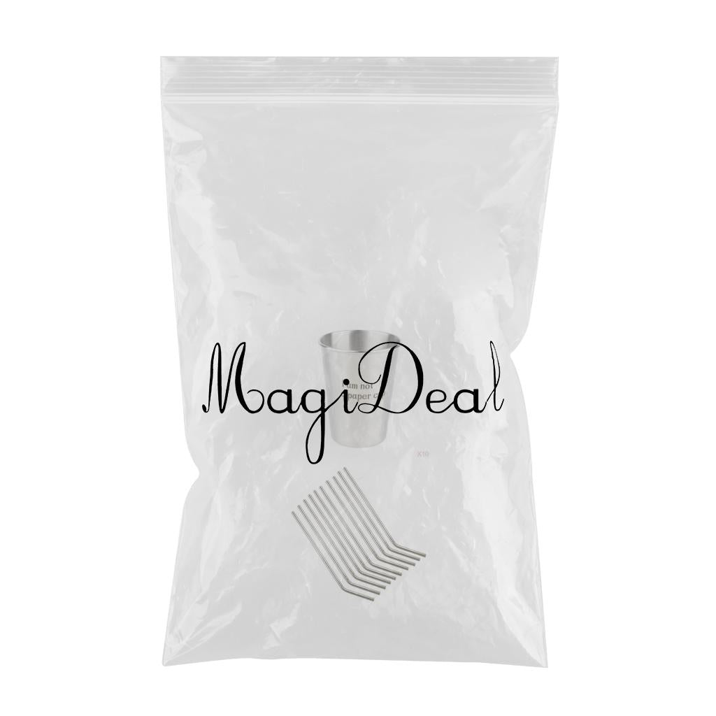 10 Pieces Reusable Stainless Steel Curved Drinking Straws and 10 Pieces Cups