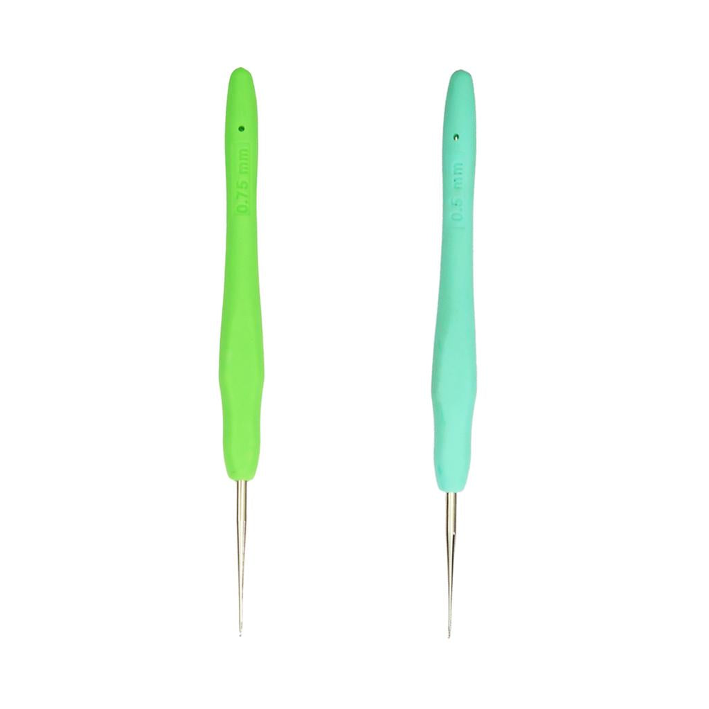 2pcs Soft Grip Handle Iron Metal Crochet Hook for Sewing Crafts 0.5mm 0.75mm