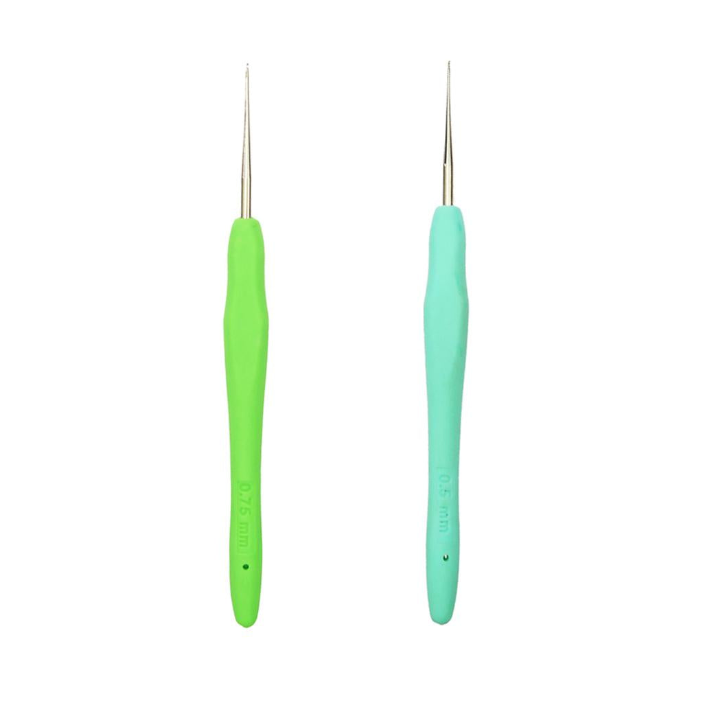2pcs Soft Grip Handle Iron Metal Crochet Hook for Sewing Crafts 0.5mm 0.75mm