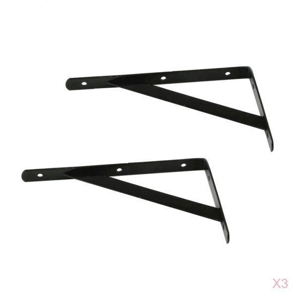 3-Pairs Metal L Shaped Wall Shelf Bracket Rack Support 200x120x2mm