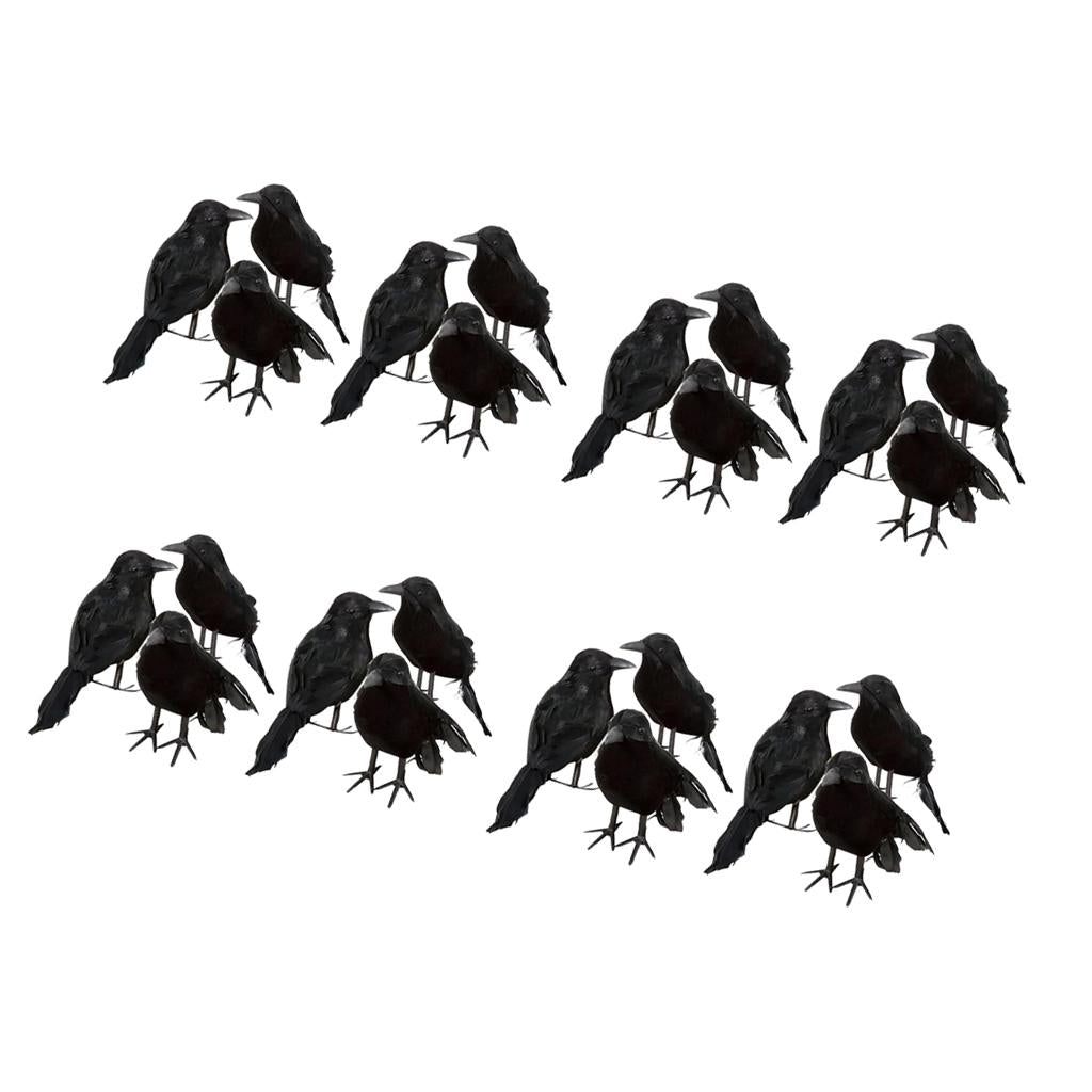 24 pieces Black Feathered Small Crows Birds Ravens Props Halloween Decor