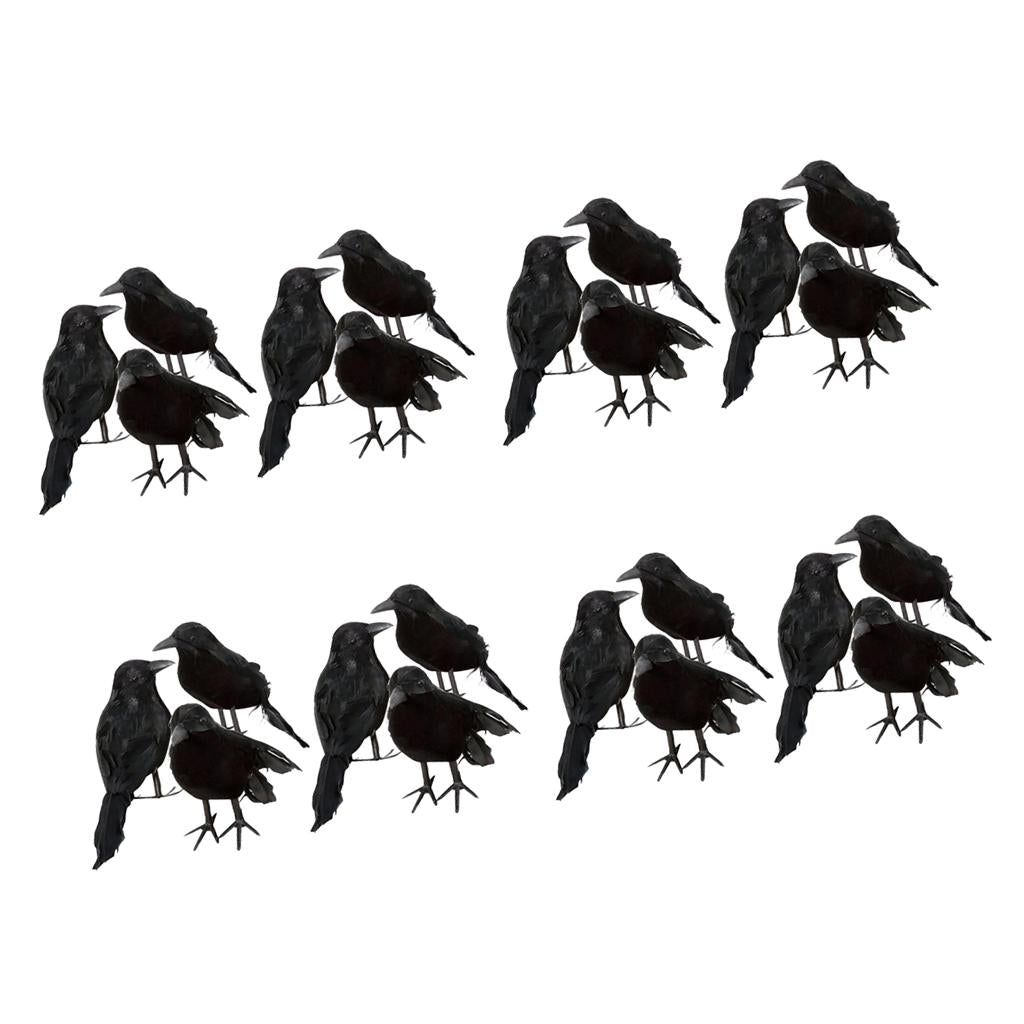 24 pieces Black Feathered Small Crows Birds Ravens Props Halloween Decor