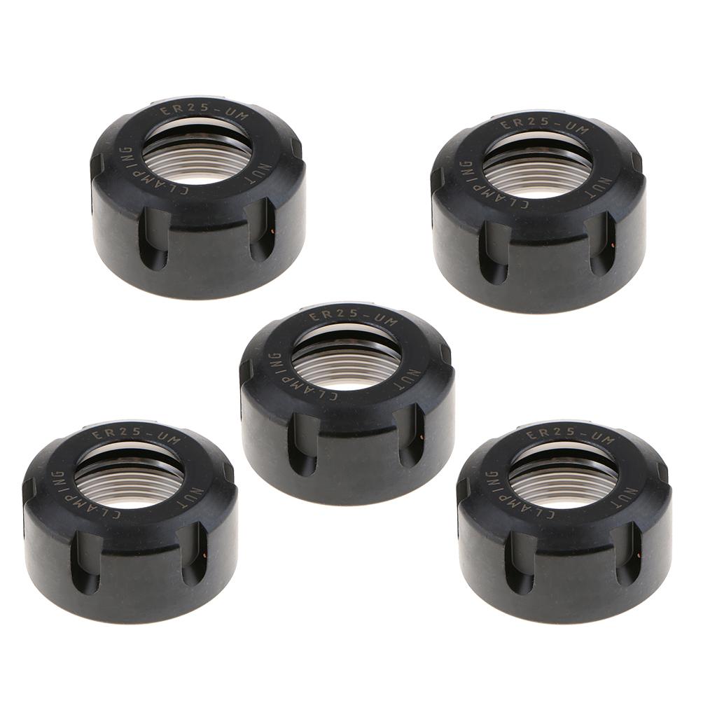 5Pcs Black ER25UM Collet Clamping Nut for CNC Milling Chuck Holder Lathe