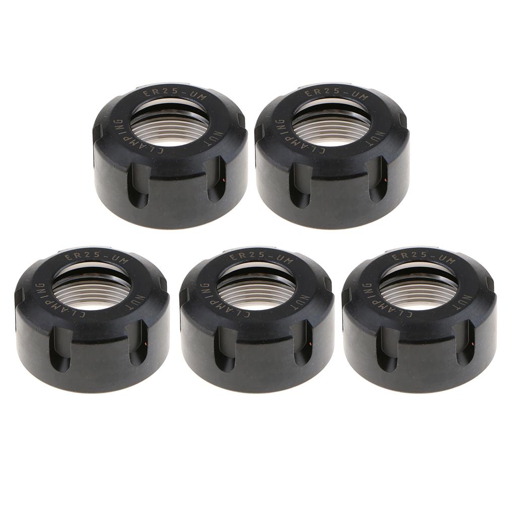 5Pcs Black ER25UM Collet Clamping Nut for CNC Milling Chuck Holder Lathe