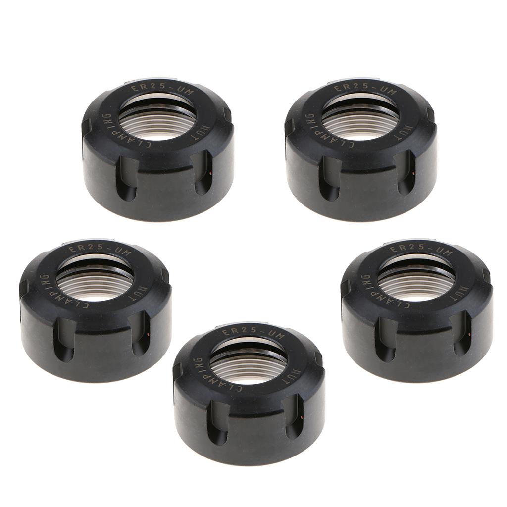 5Pcs Black ER25UM Collet Clamping Nut for CNC Milling Chuck Holder Lathe