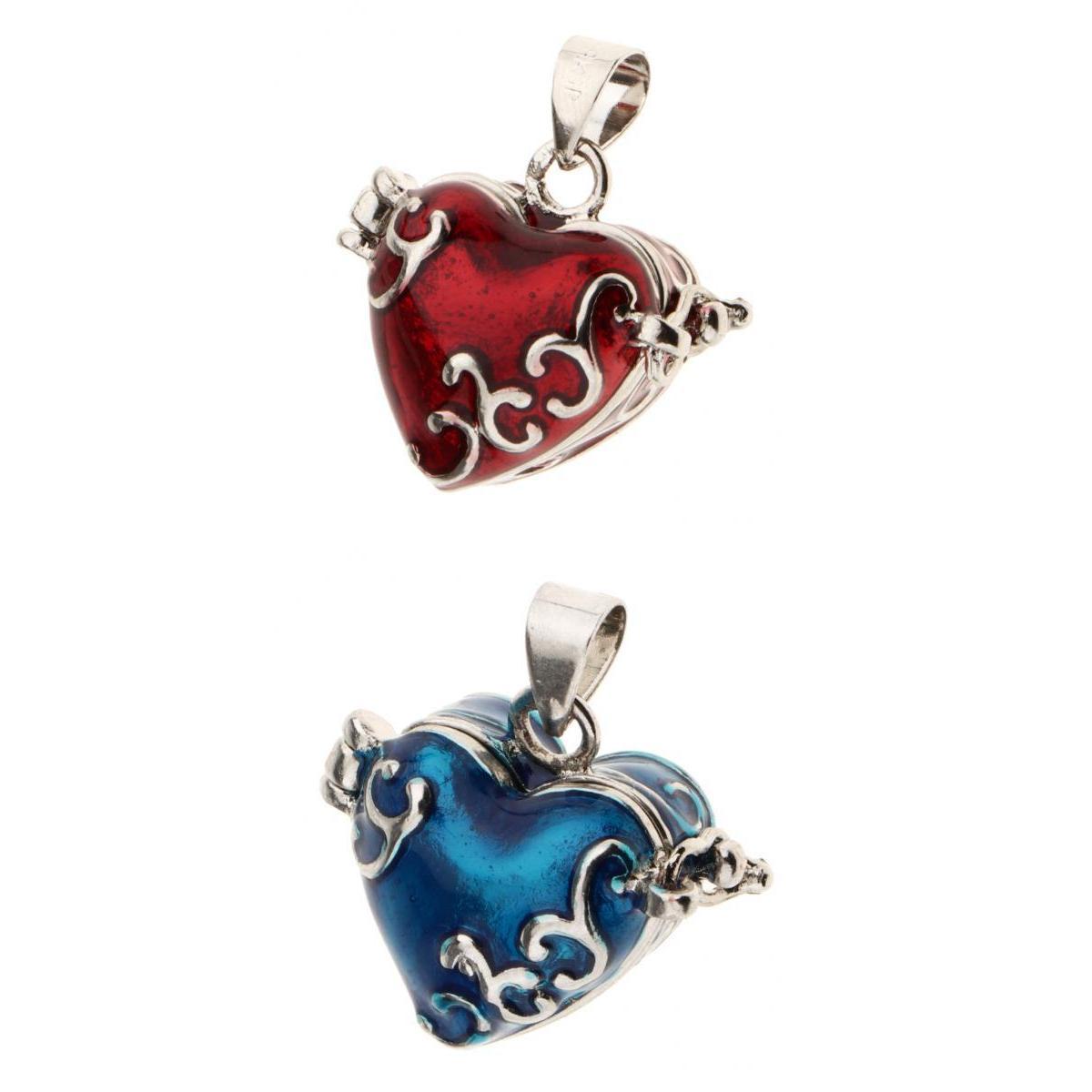2 Pieces Blue Red Enamel Love Heart Cremation Keepsake Urn Memorial Pendant