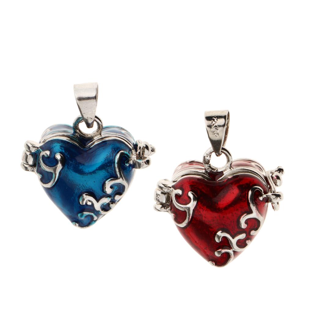 2 Pieces Blue Red Enamel Love Heart Cremation Keepsake Urn Memorial Pendant