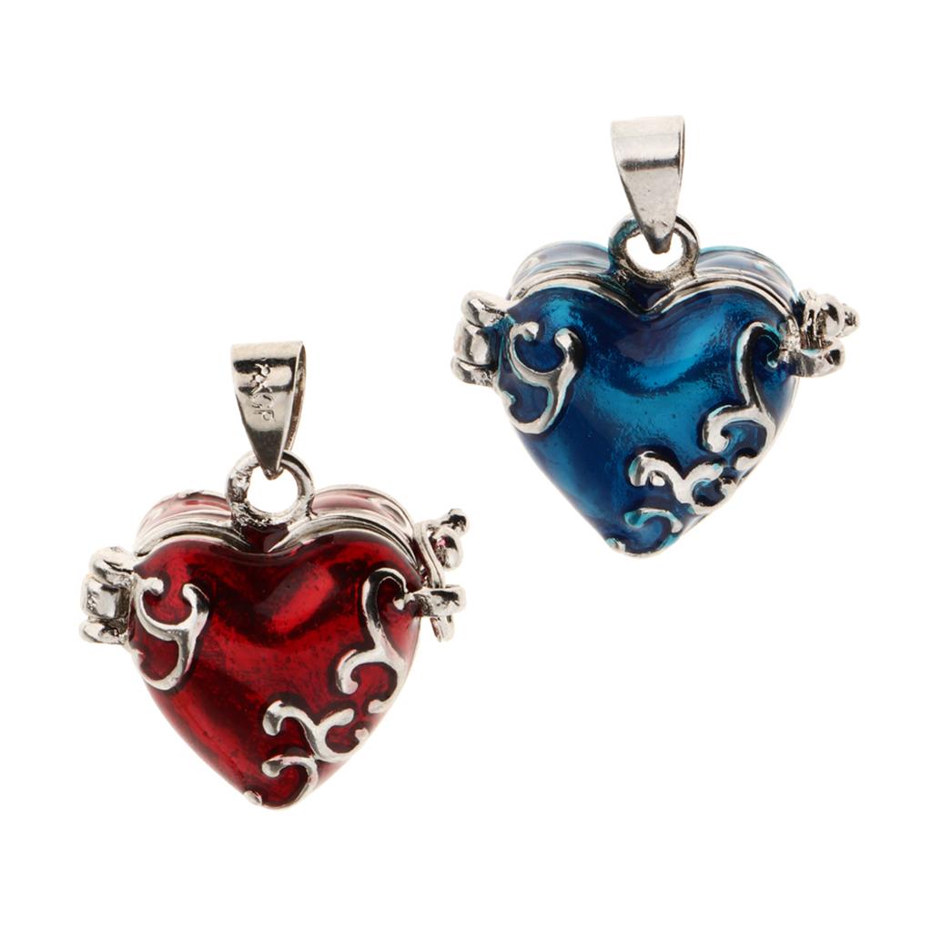 2 Pieces Blue Red Enamel Love Heart Cremation Keepsake Urn Memorial Pendant
