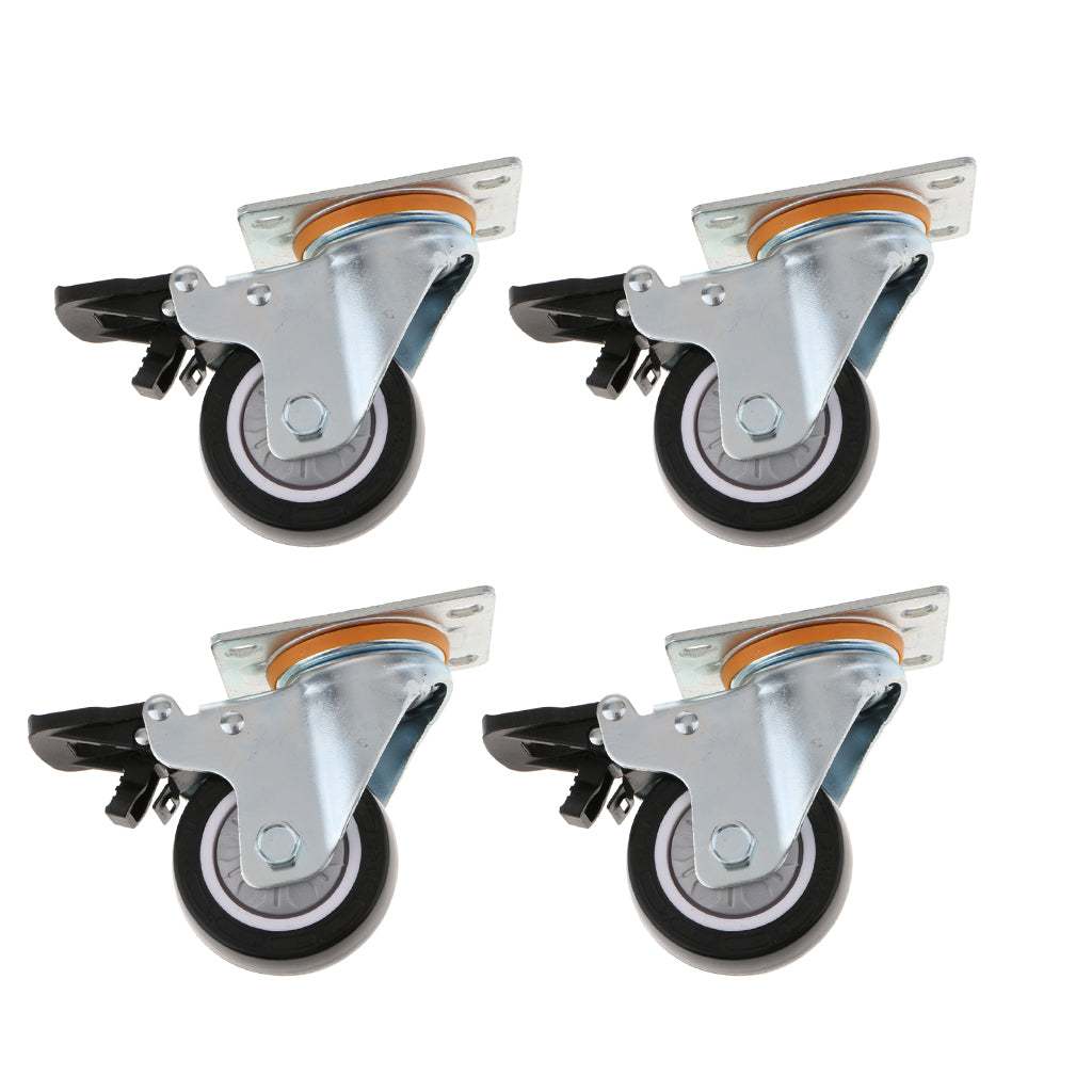 4x PU Swivel Castor Wheels Trolley Furniture Cart Caster with Brake 4inch