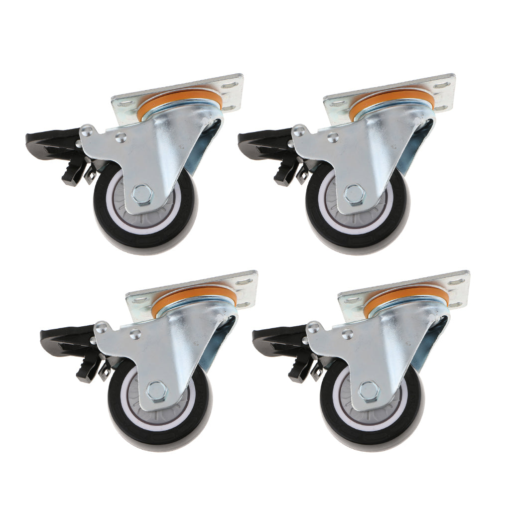 4x PU Swivel Castor Wheels Trolley Furniture Cart Caster with Brake 5inch