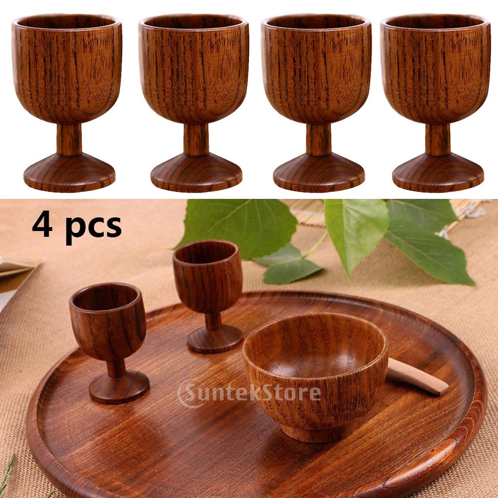 4 pcs Natural Wood Cup Handmade Coffee Tea Beer Juice Milk Mug Drink 4.5x7cm