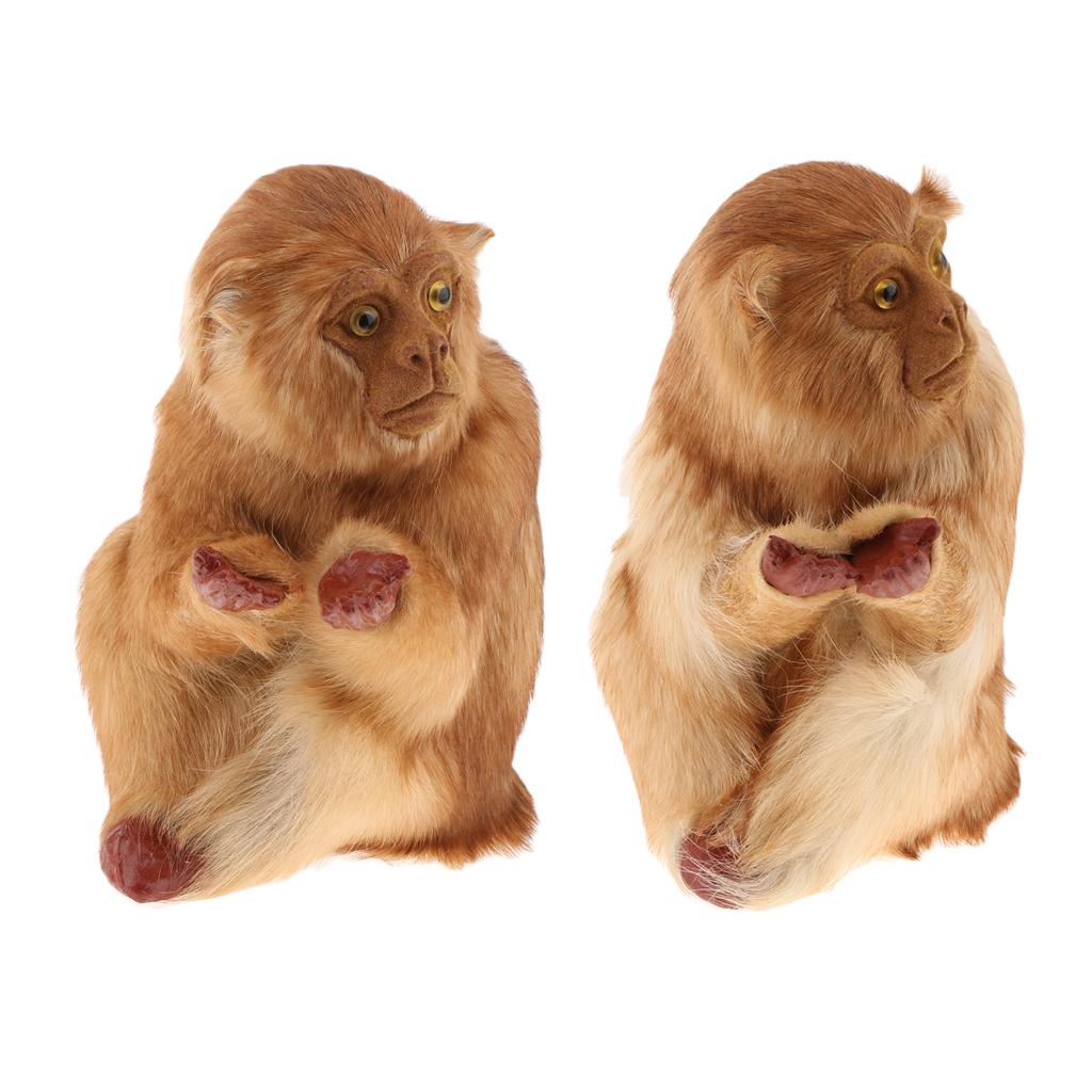 2pcs Lifelike Kneeling Monkey Statue Indoor Outdoor Ornament Model Figure