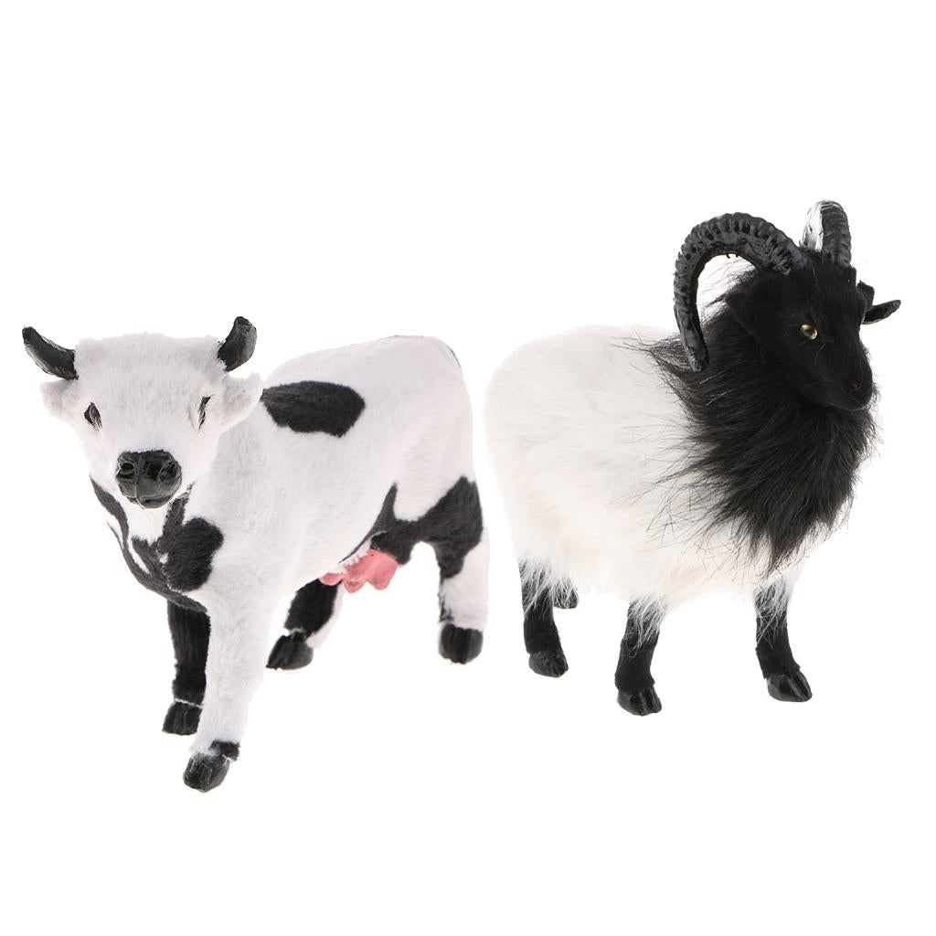 2pcs Lifelike Goat&Cow Statue Indoor Outdoor Garden Decor Ornament Figure