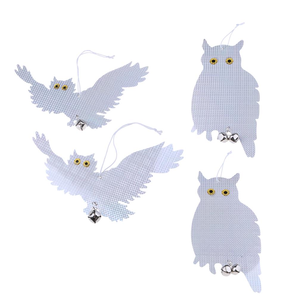 2 Pair Reflective Flying Owl Decoy & Bird Repellent Scarecrow Bird Deterrent