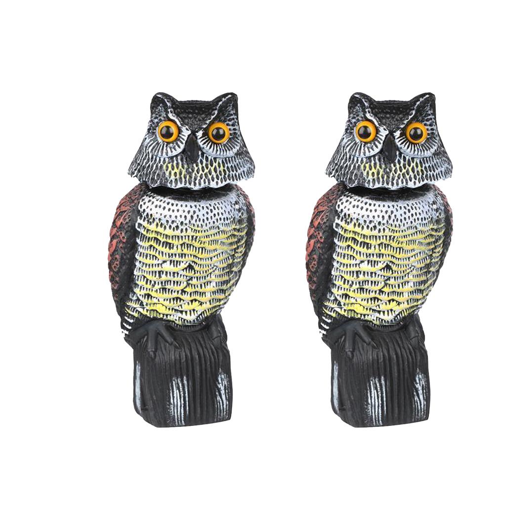 2pcs Large Realistic Owl Decoy w/ Rotating Head Bird Crow Scarer Scarecrow