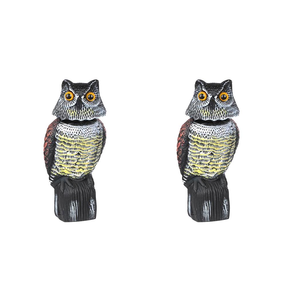 2pcs Large Realistic Owl Decoy w/ Rotating Head Bird Crow Scarer Scarecrow