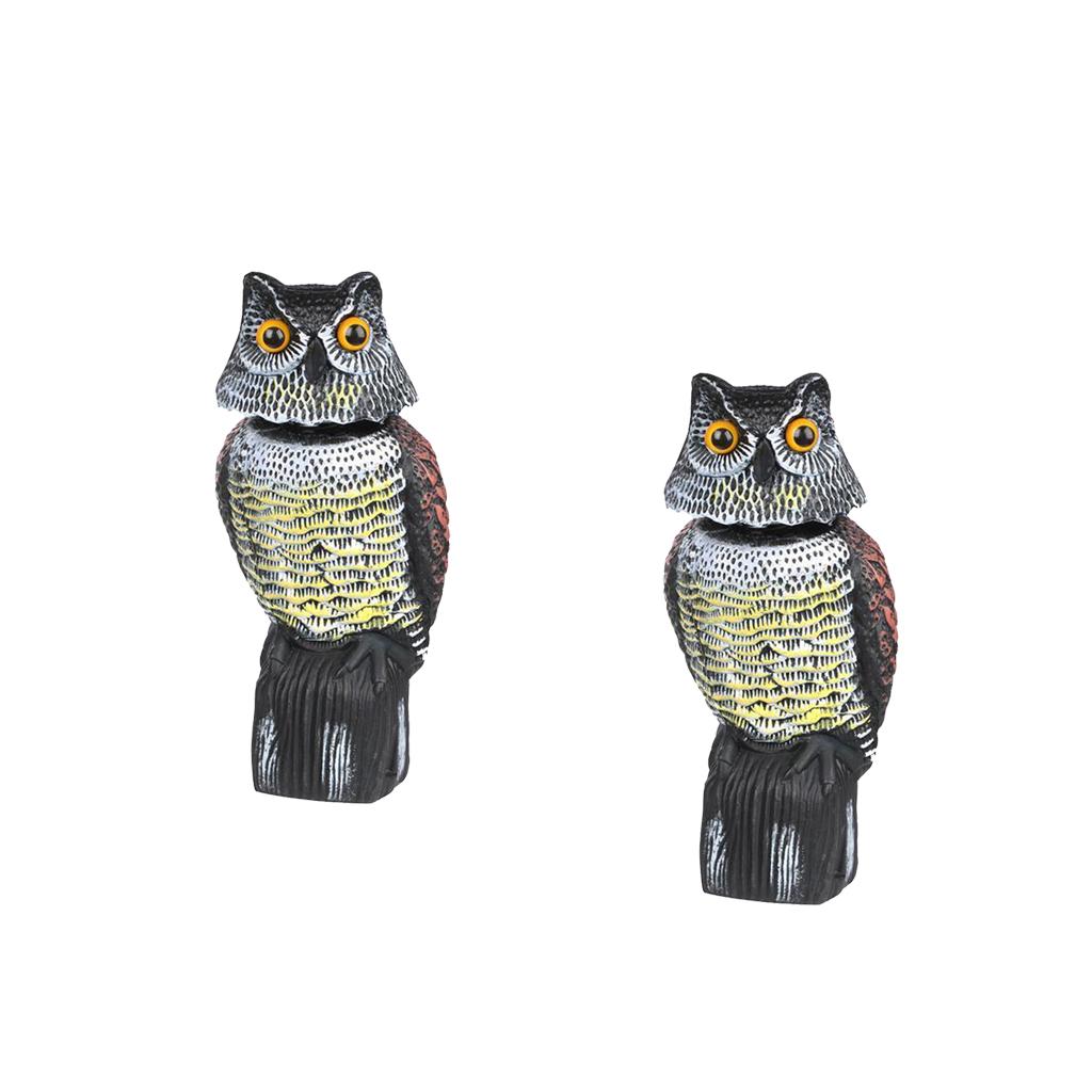 2pcs Large Realistic Owl Decoy w/ Rotating Head Bird Crow Scarer Scarecrow