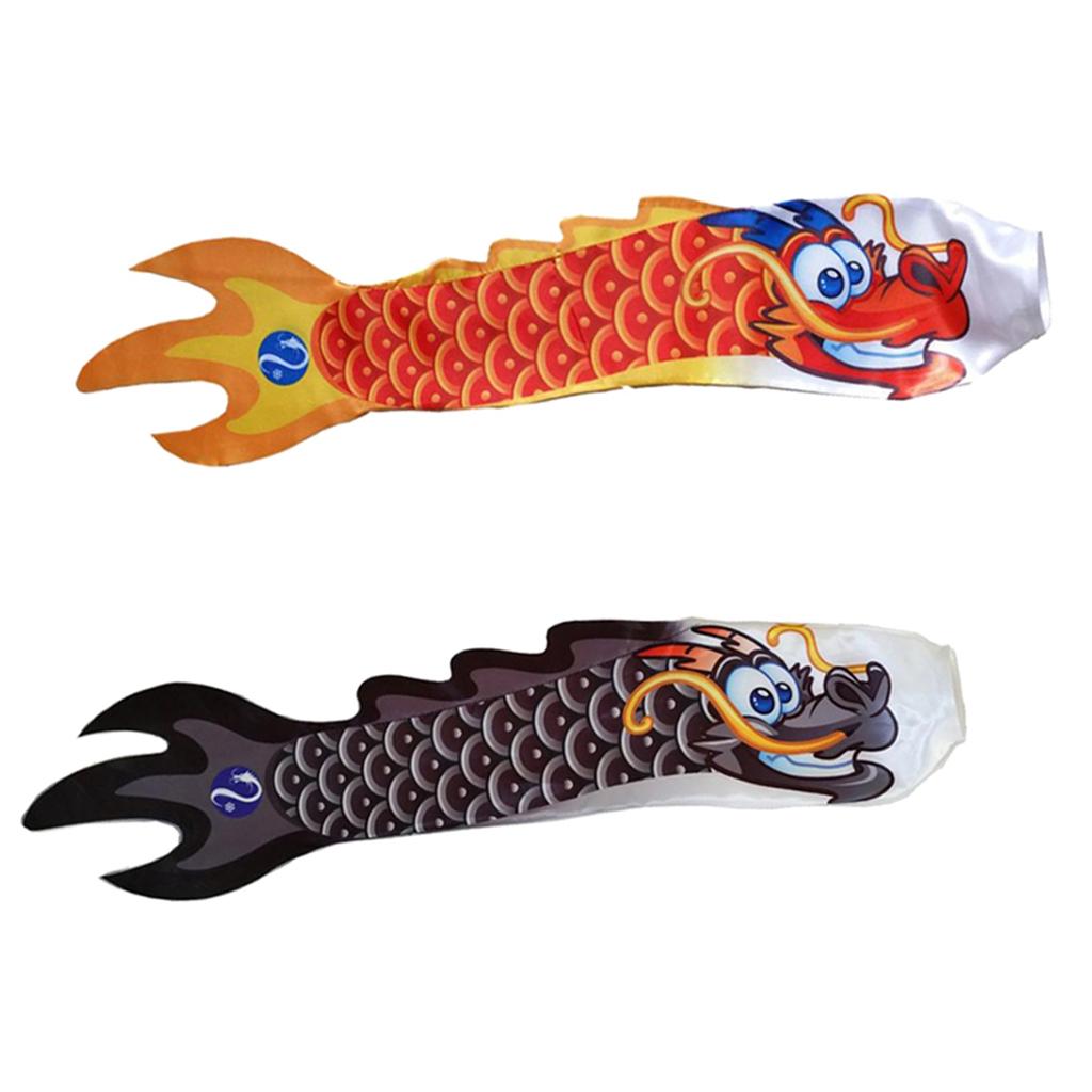 2x Chinese Dragon Flag Windsock Carp Streamer Garden Hanging Decor Red Black
