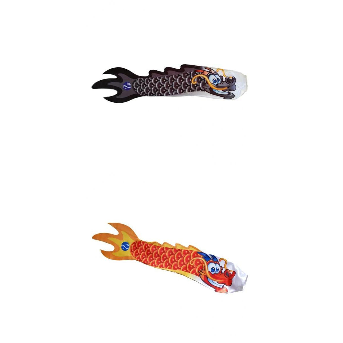 2x Chinese Dragon Flag Windsock Carp Streamer Garden Hanging Decor Red Black
