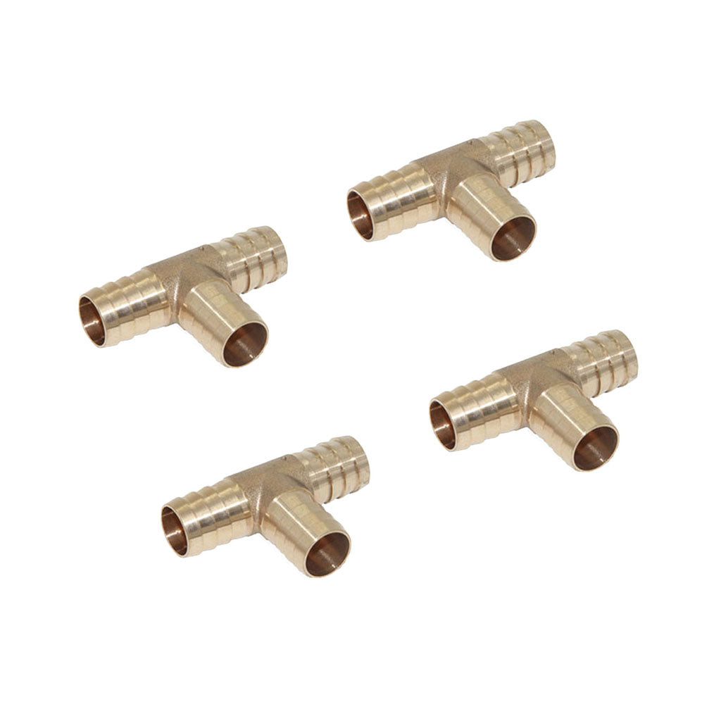4-Piece Barbed Brass T Piece 3 Ways Tee Hose Fuel Hose Joiner Adapter 14mm