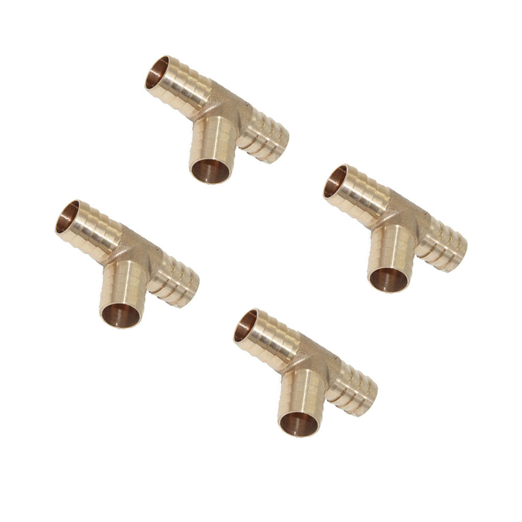 4-Piece Barbed Brass T Piece 3 Ways Tee Hose Fuel Hose Joiner Adapter 14mm