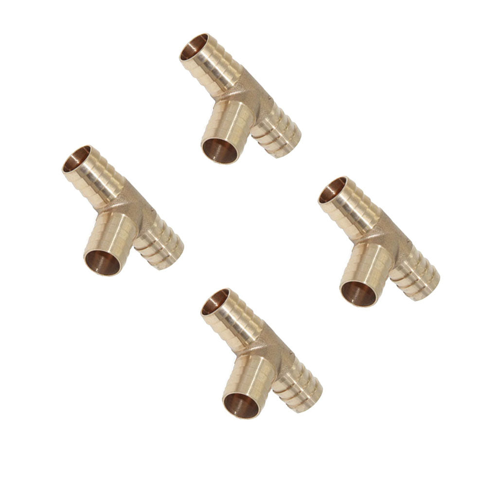 4-Piece Barbed Brass T Piece 3 Ways Tee Hose Fuel Hose Joiner Adapter 14mm