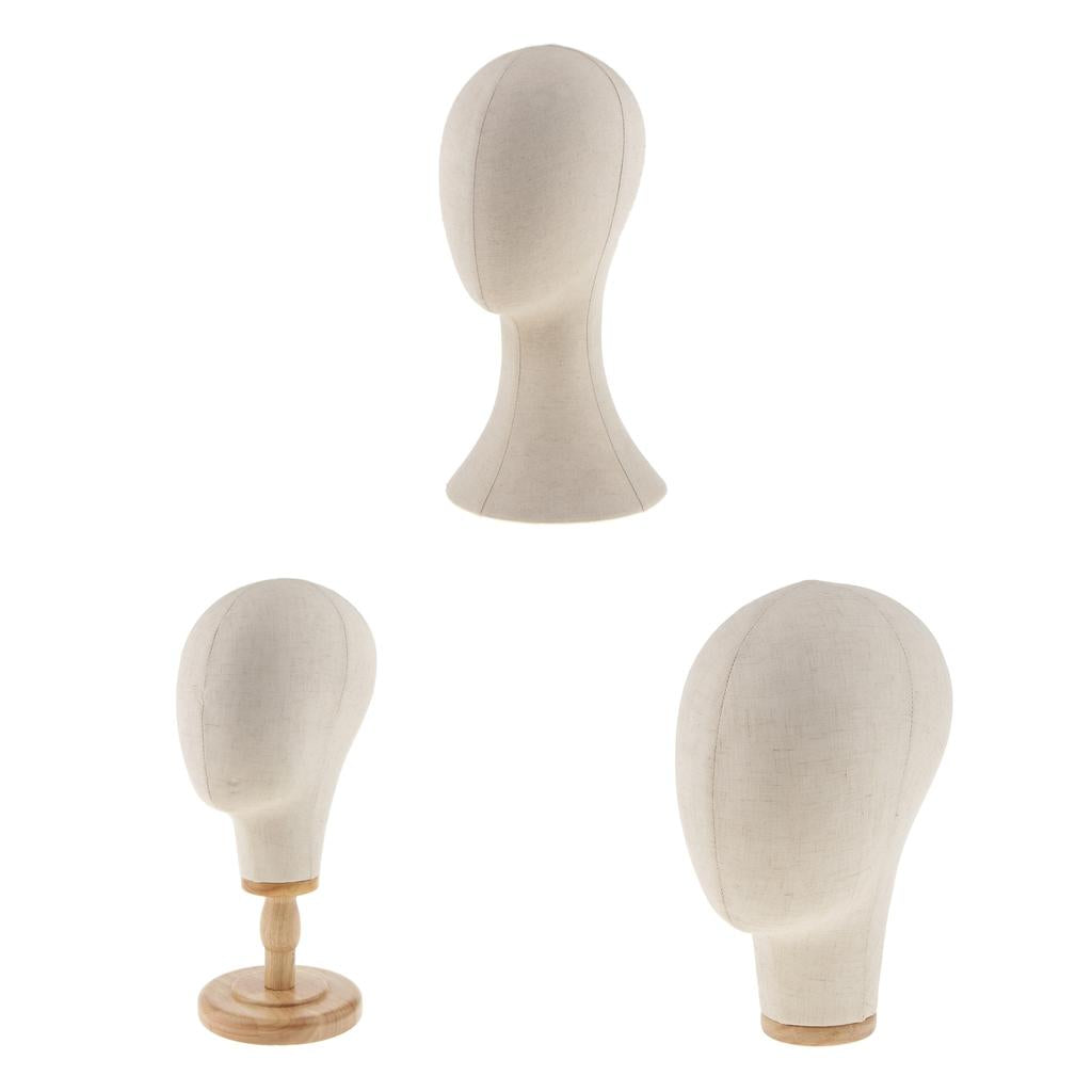 3pcs Canvas Block Mannequin Head Wig Hat Making Glasses Holder with Stand