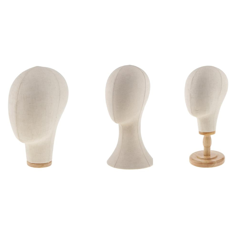 3pcs Canvas Block Mannequin Head Wig Hat Making Glasses Holder with Stand
