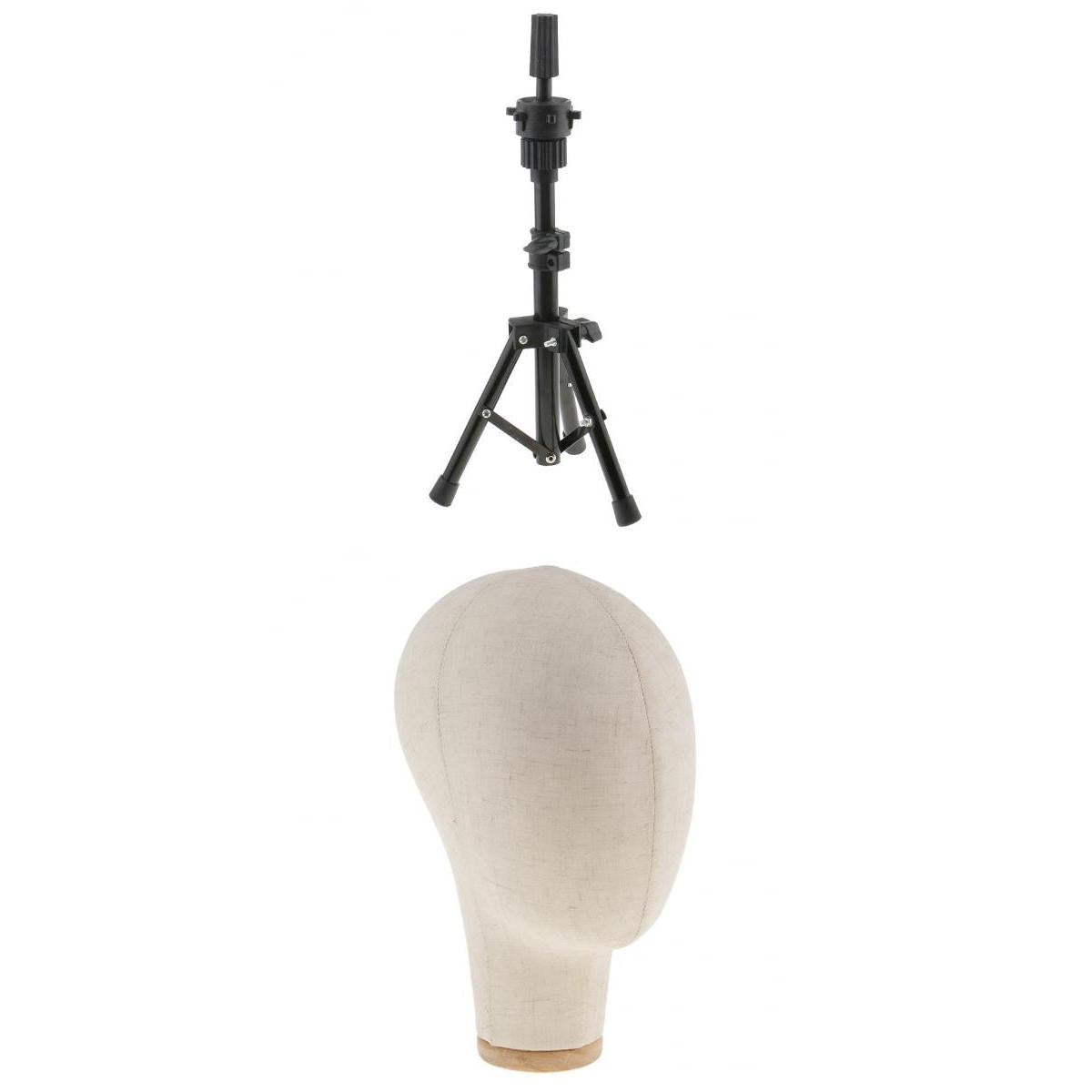 Cork Canvas Block Mannequin Model Head Wigs Making Display with Tripod Stand