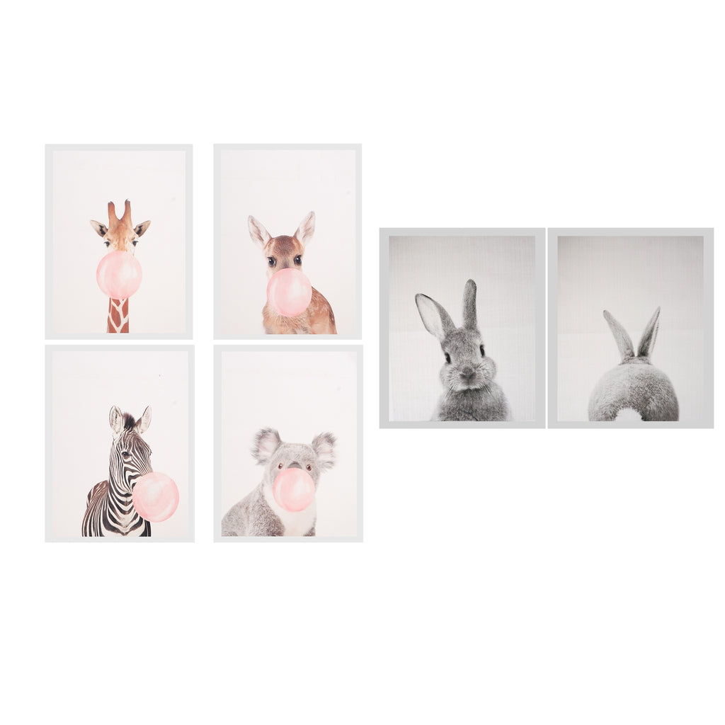 6 Panels Canvas Oil Paintings Wall Decor Cute Animal Art Pictures