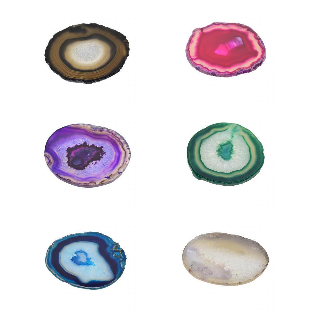 6 Pieces Colorful 80-100mm Agate Quartz Crystal Slices Coaster Home Ornament