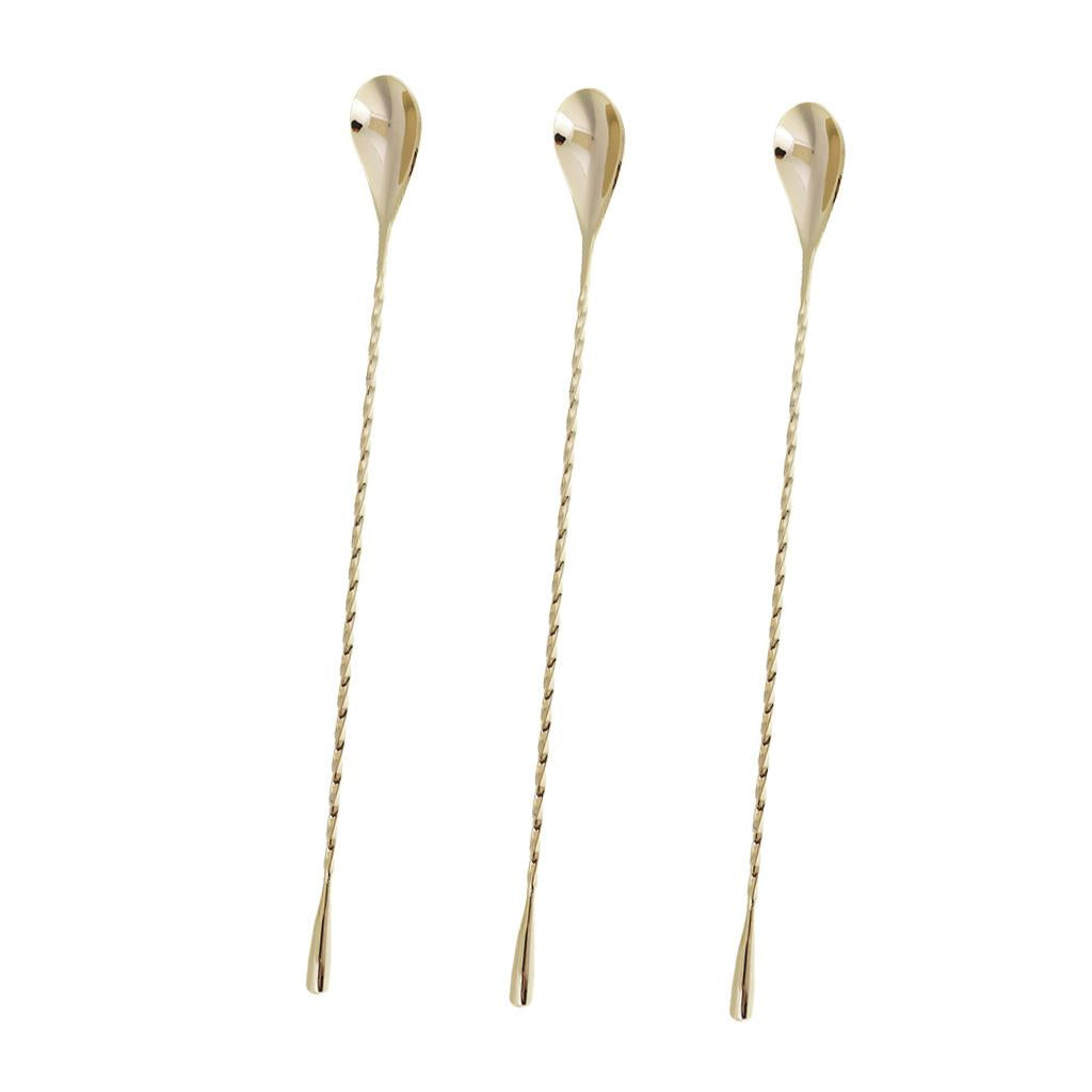 3pcs Stainless Steel Muddler Threaded Stirring Cocktail Spoon Bar Tools